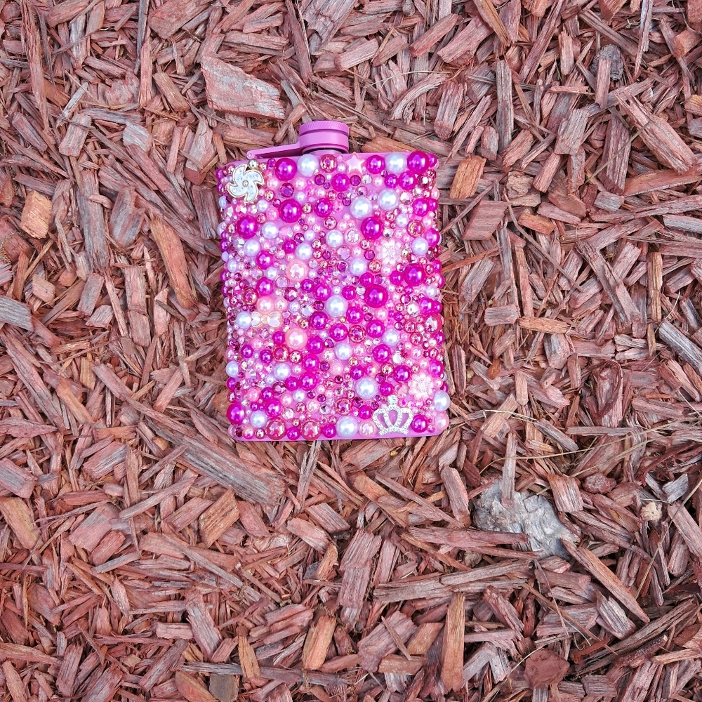 Pink Beaded Flask